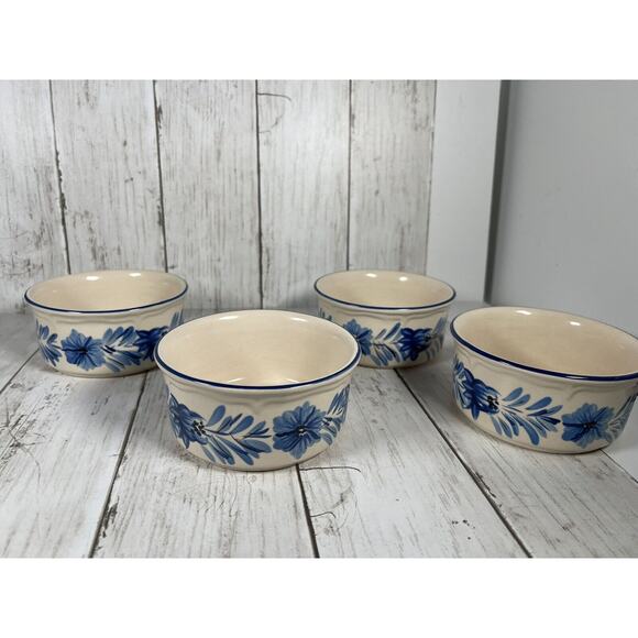 222 FIFTH Blue Rooster Cream Set Of 4 Round Dessert Bowls